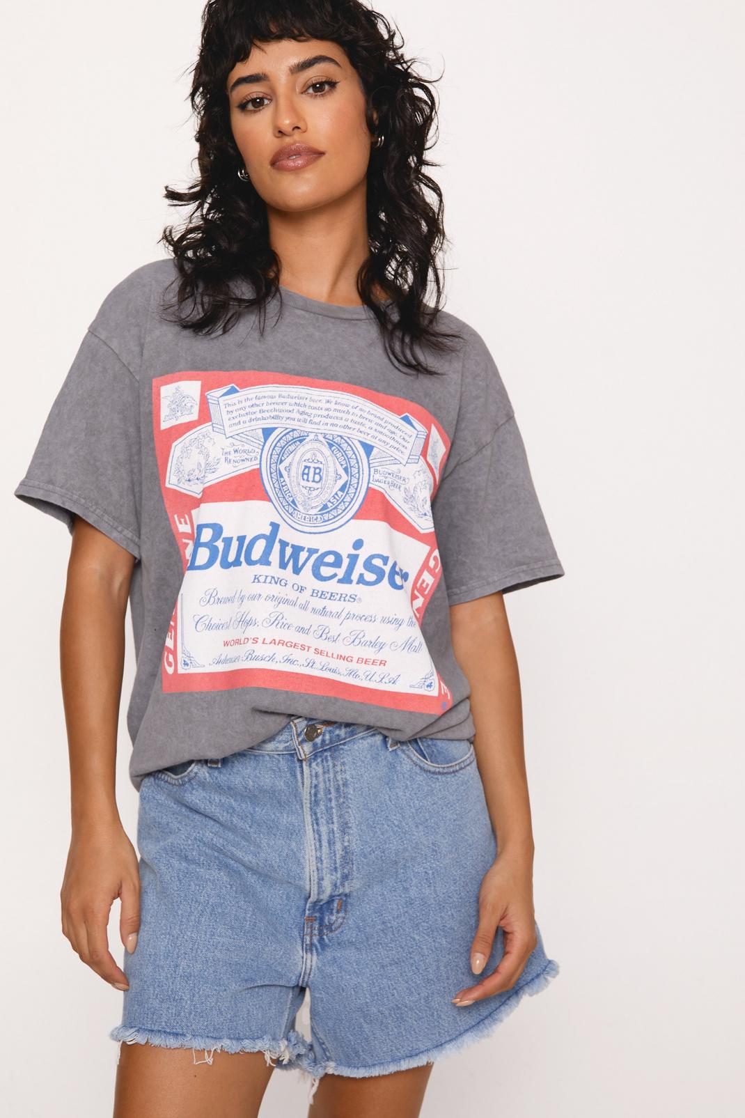 Charcoal Budweiser Overdyed Graphic T-shirt image number 1