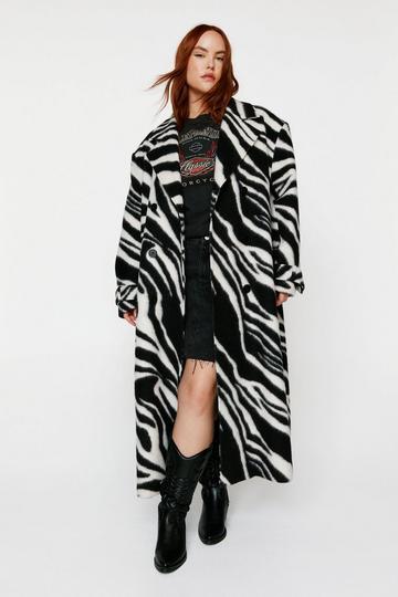 Plus Size Zebra Print Wool Blend Tailored Coat zebra