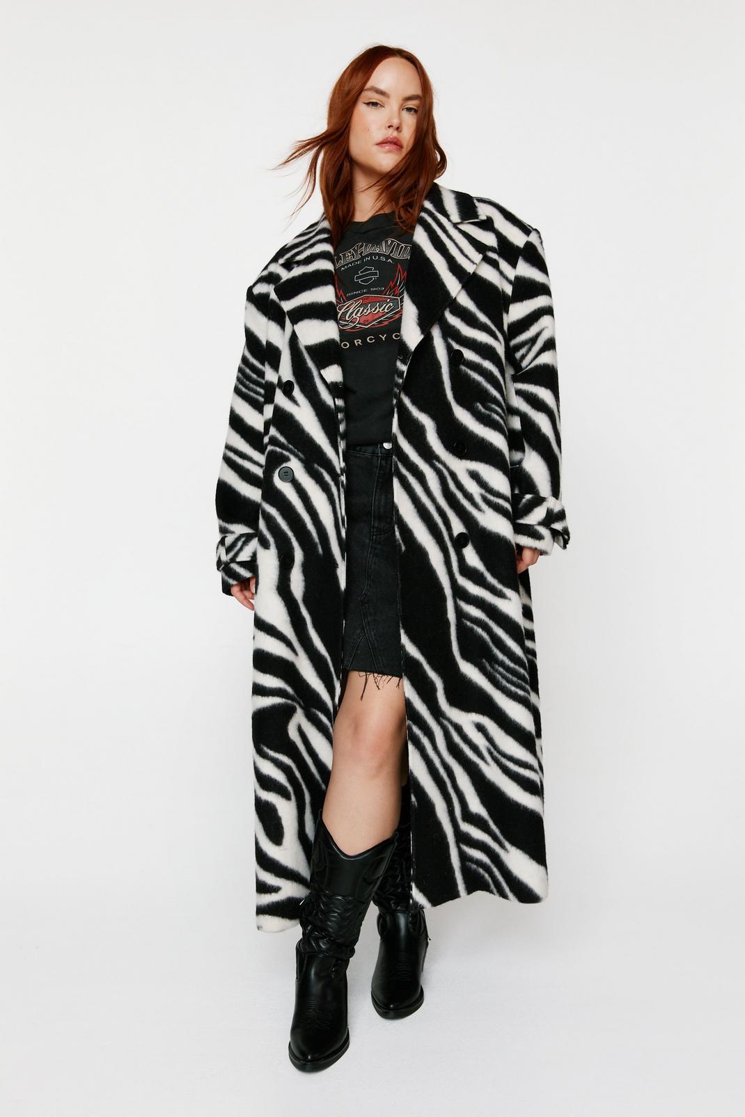 Plus Size Zebra Print Wool Blend Tailored Coat image number 1
