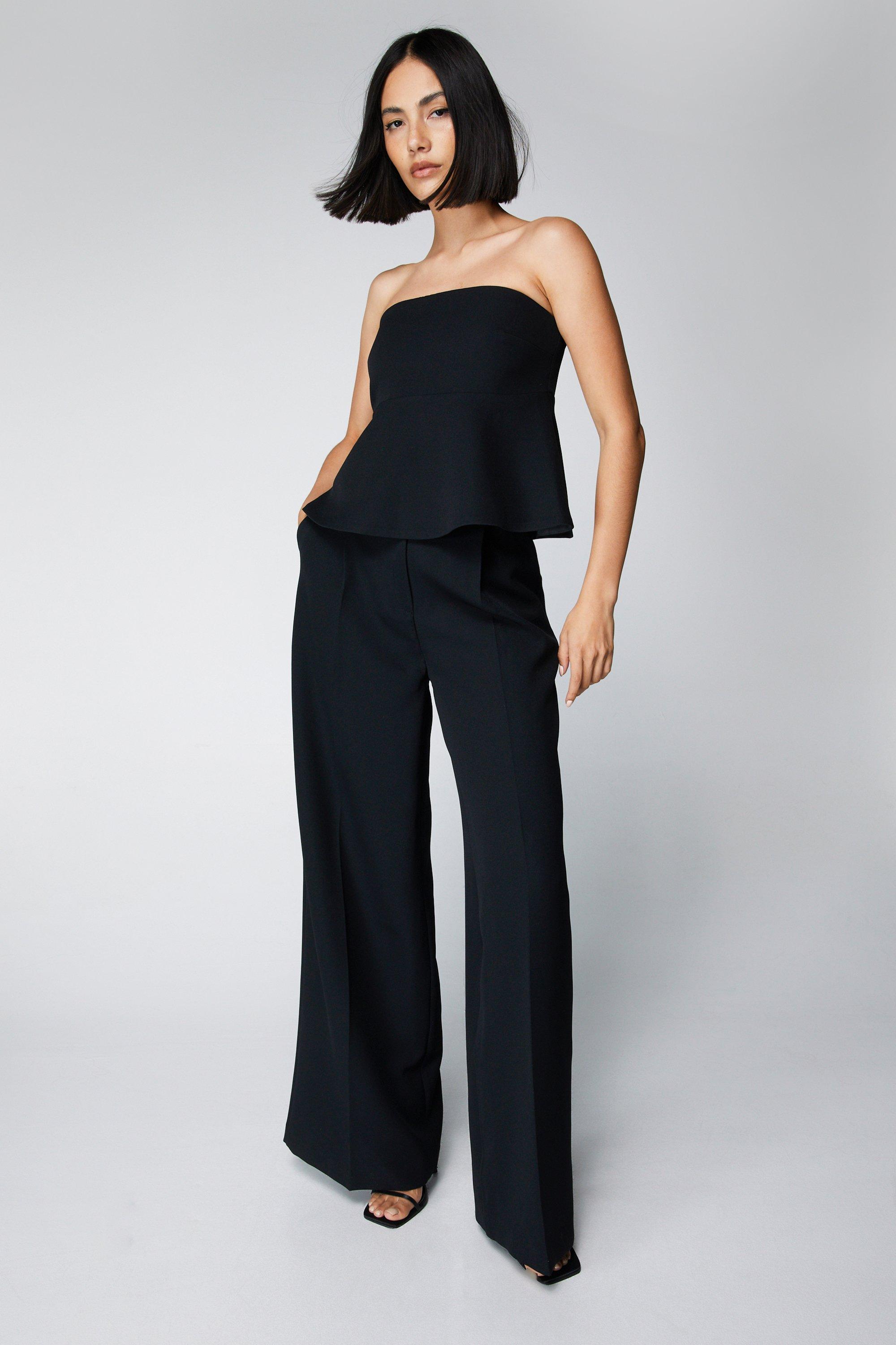 Black Peplum Top & Wide-leg Pants.