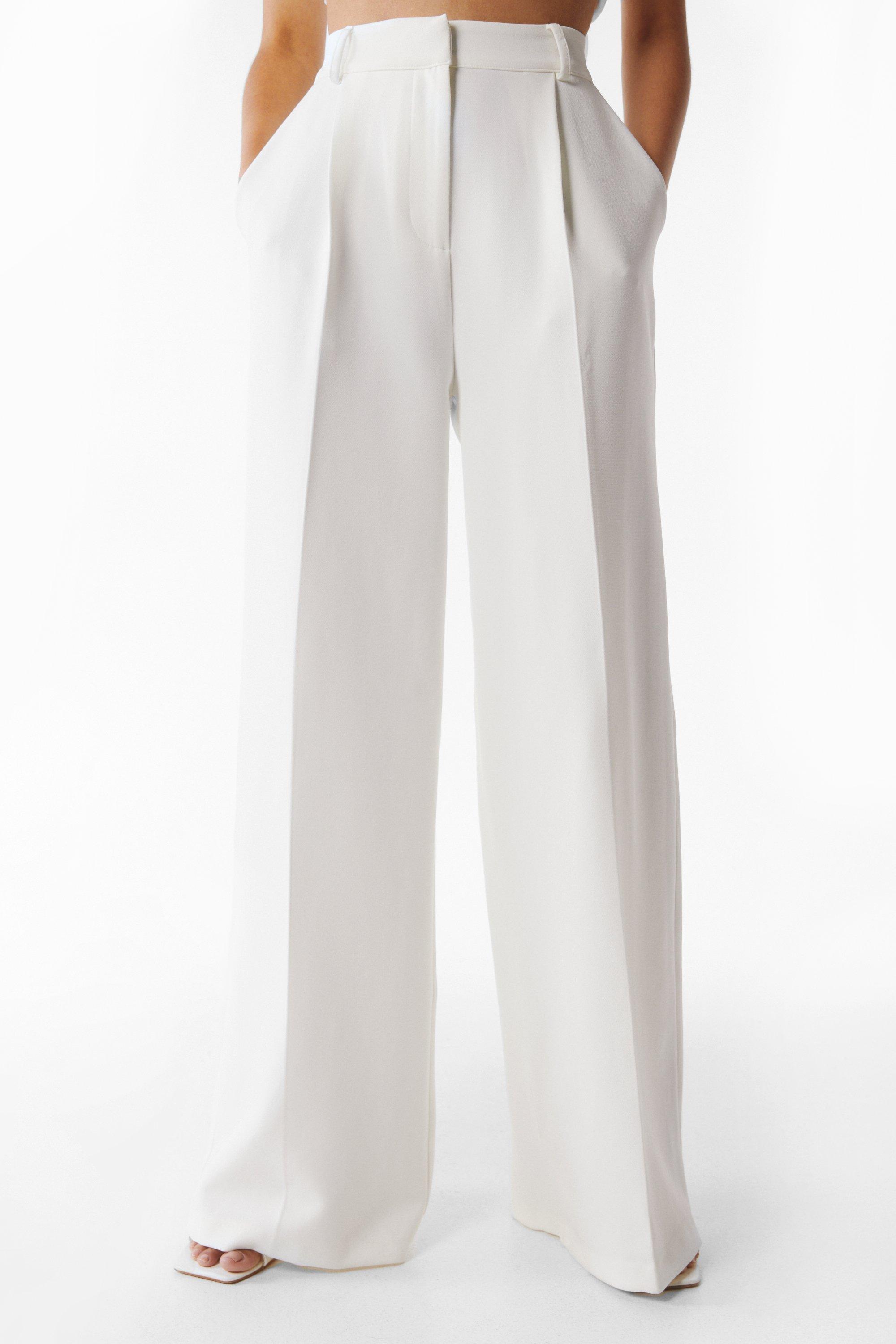 High Waisted Slit Trousers (White) – Grey Suede