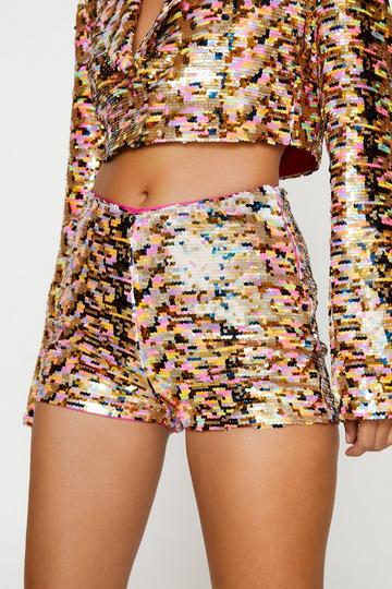 Gold Metallic Glitter Sequin Booty Shorts Shorts