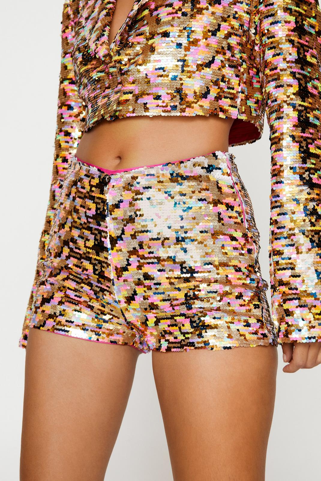 Gold Glitter Sequin Booty Shorts Shorts image number 1