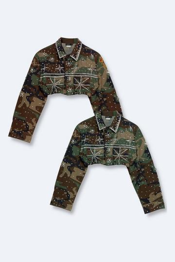 Celestial Embellished Cropped Camo Jacket camo