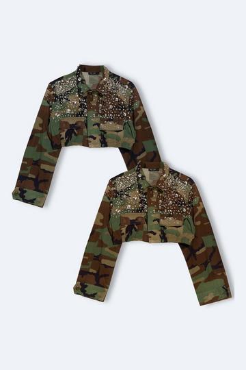 Embellished Cropped Camo Jacket camo