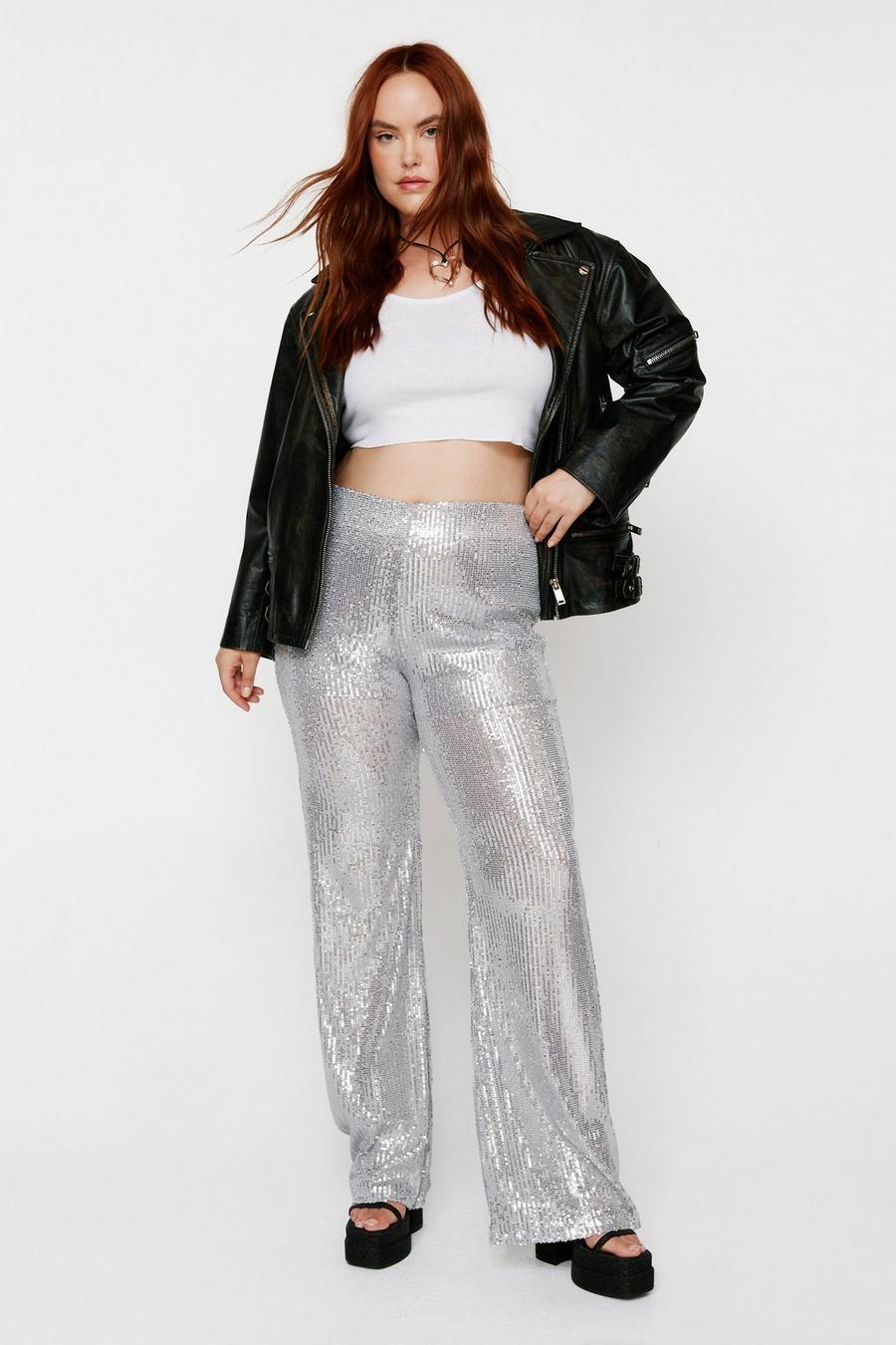 Plus Size Sequin Flare Trousers