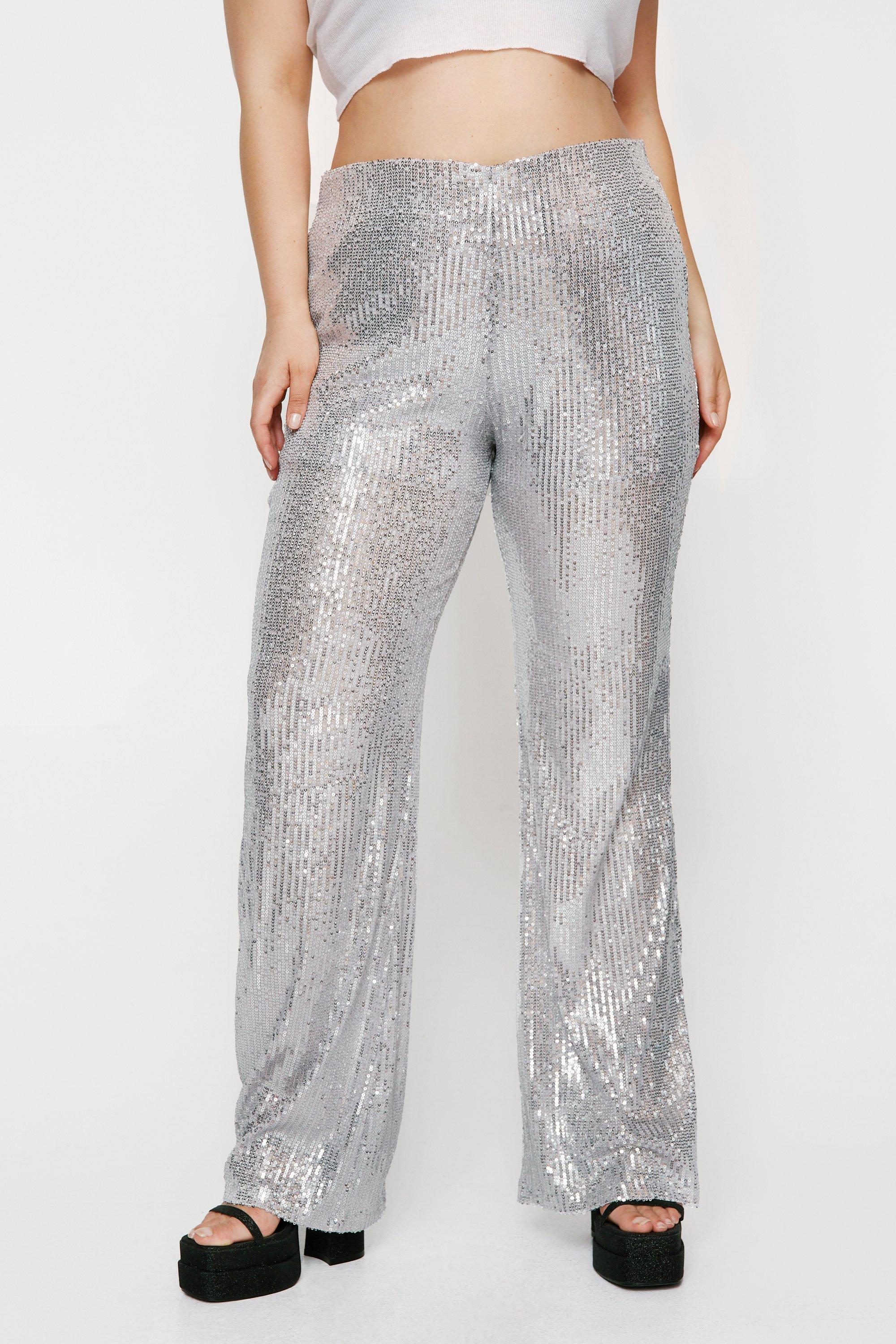 Plus Size Sequin Tailored Flared Pants