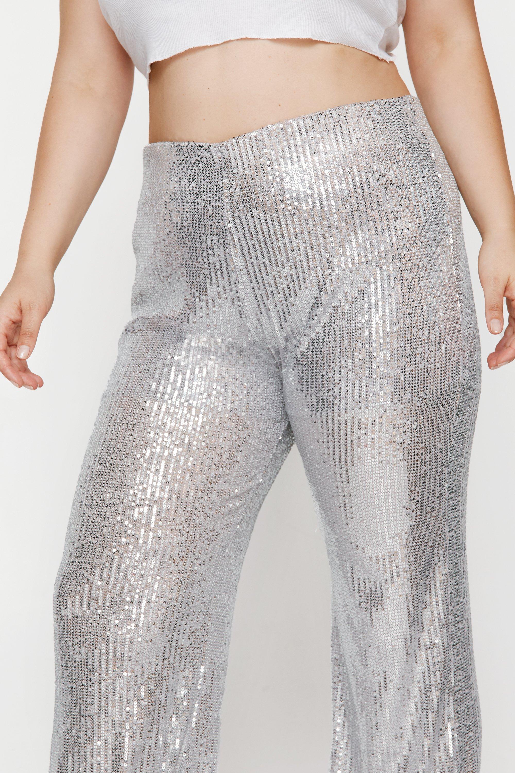 Plus Size Sequin Tailored Flared Pants