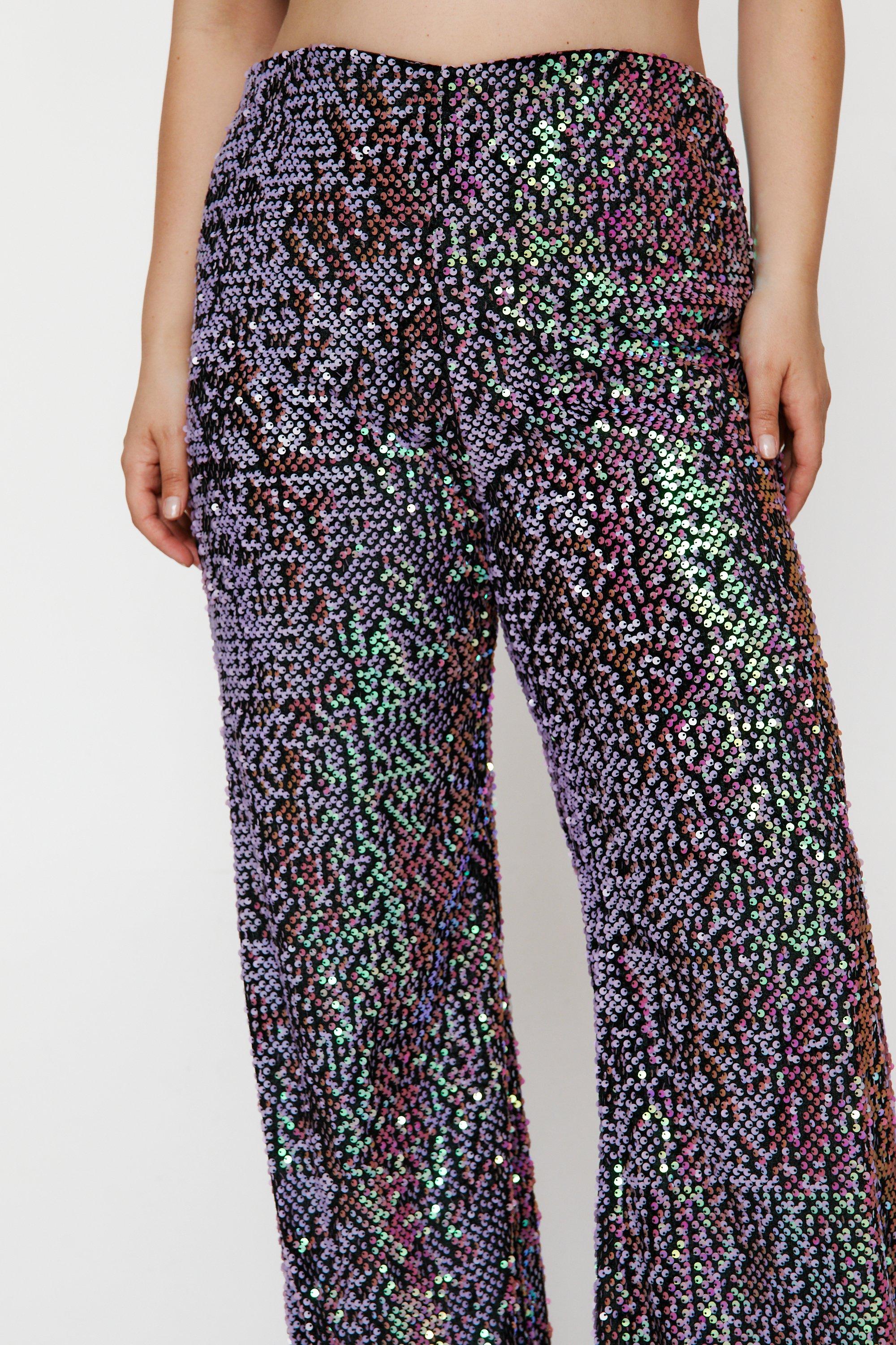 Plus Size Velvet Sequin Flare Trousers