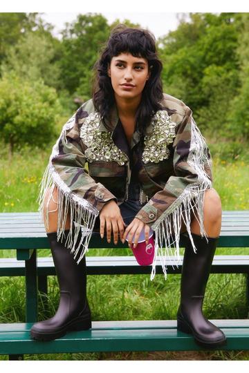 Embellished Camo Fringed Jacket camo