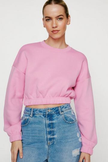 Pink Cropped Long Sleeve Sweatshirt