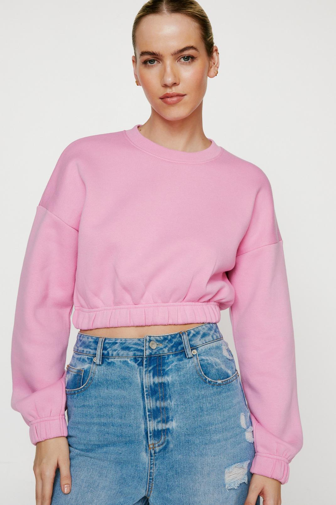 Rose pink Cropped Long Sleeve Sweatshirt image number 1