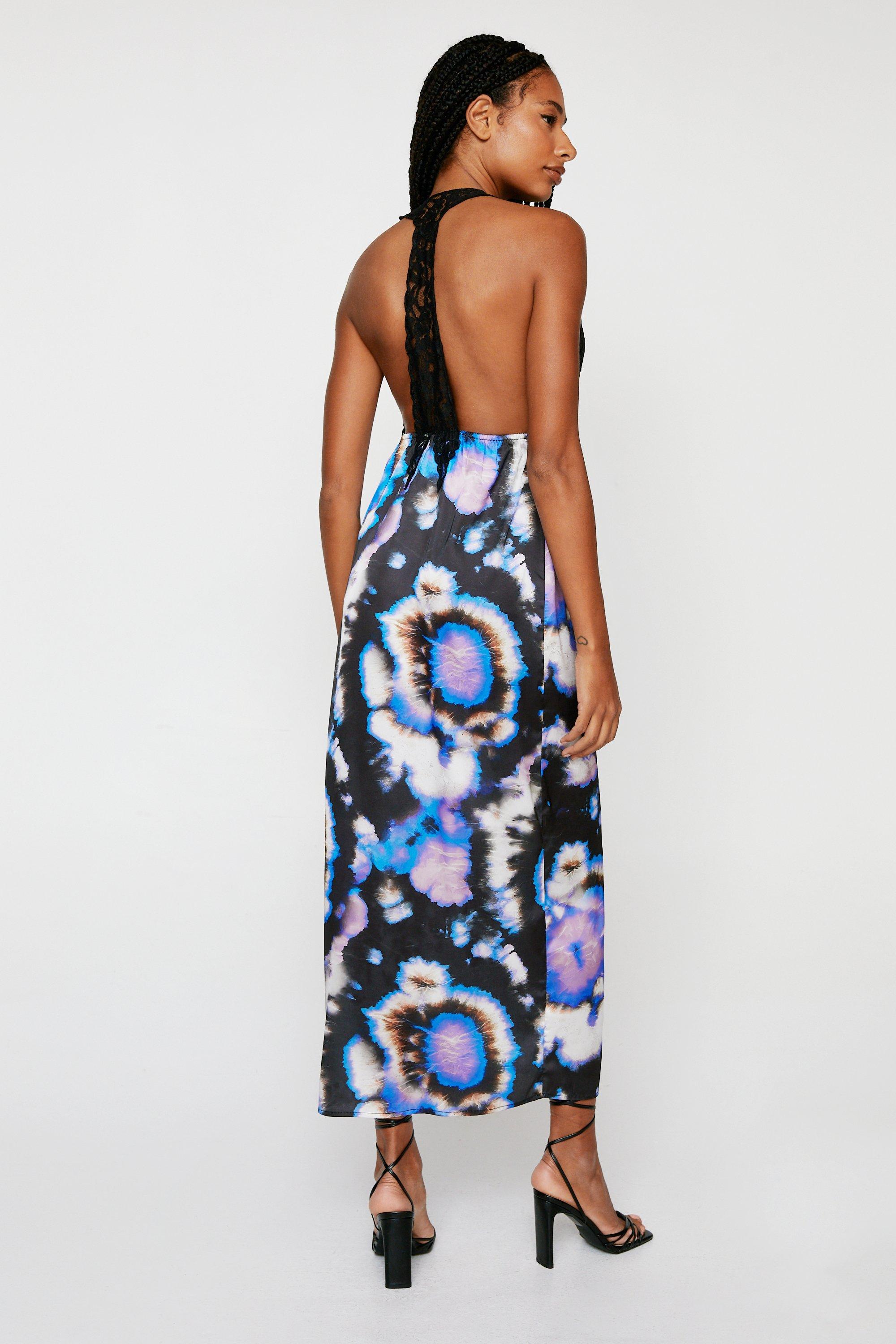 Satin Tie Dye Lace Overlay Slip Maxi Dress | Nasty Gal