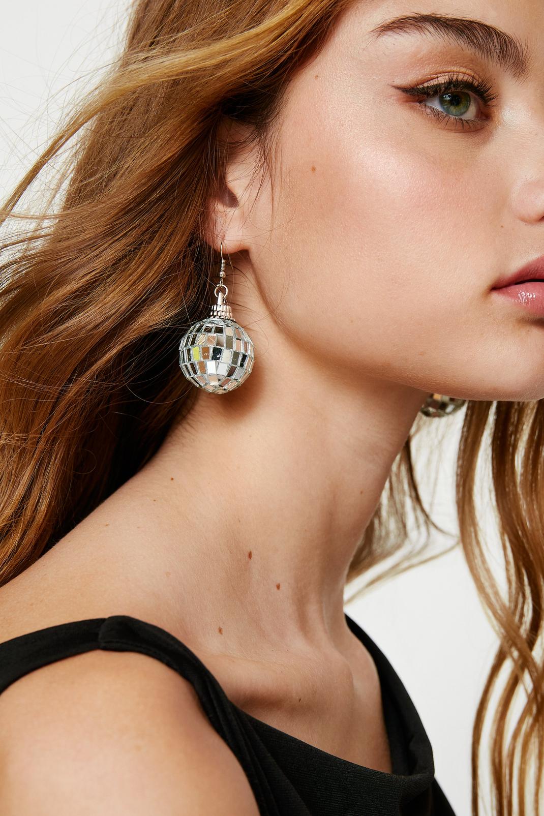 Silver Disco Ball Earrings image number 1