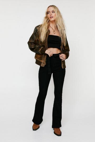 Black Seam Pintuck Belted Flare Jeans