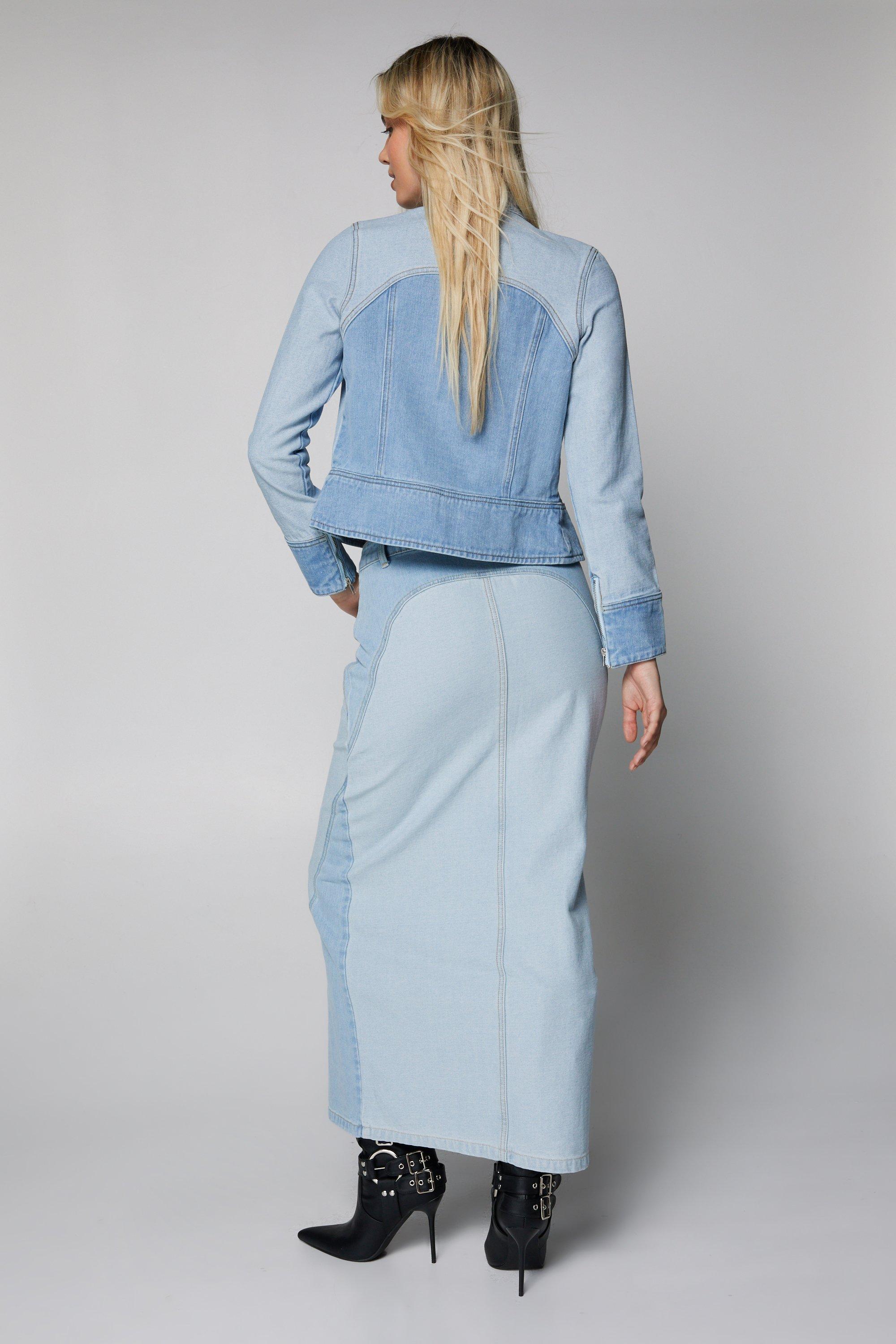 Panelled Front Split Denim Maxi Skirt Nasty Gal