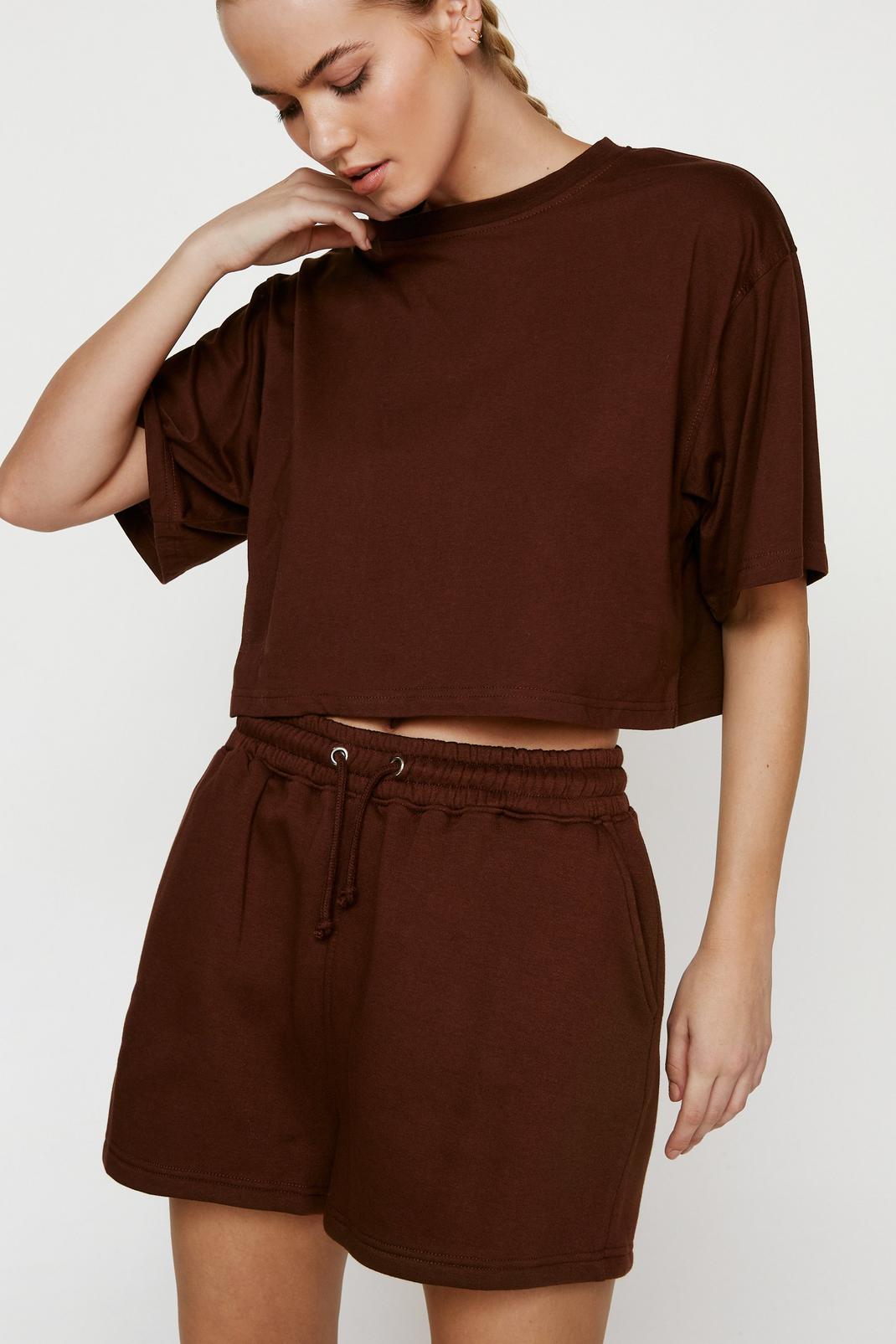 Chocolate Boxy Crop T-shirt and Shorts Two Piece Set image number 1