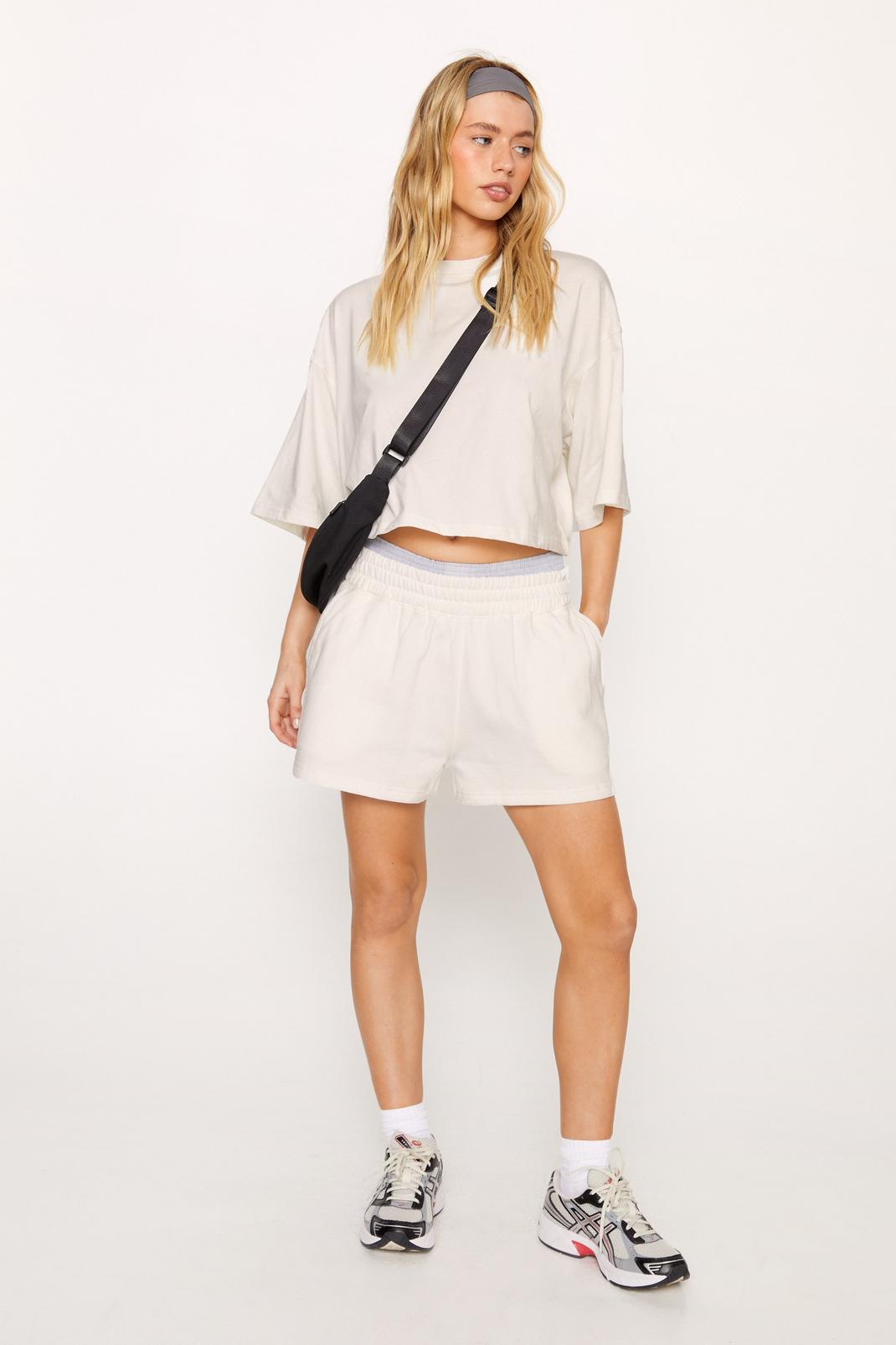 Ecru Boxy Crop T-shirt and Shorts Co-ord Set image number 1
