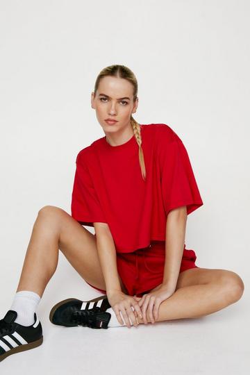 Boxy Crop T-shirt And Shorts Two Piece Set red