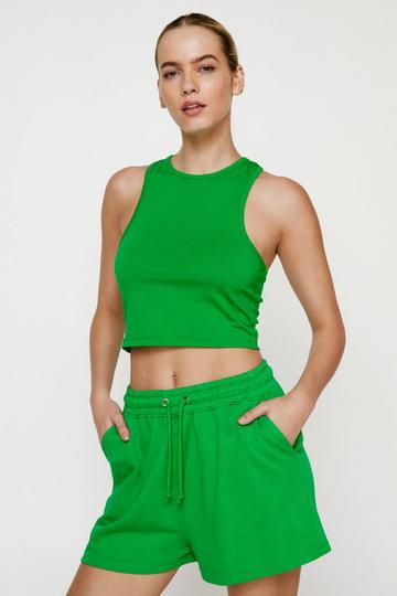 Racer Top And Sweat Shorts Two Piece Set green