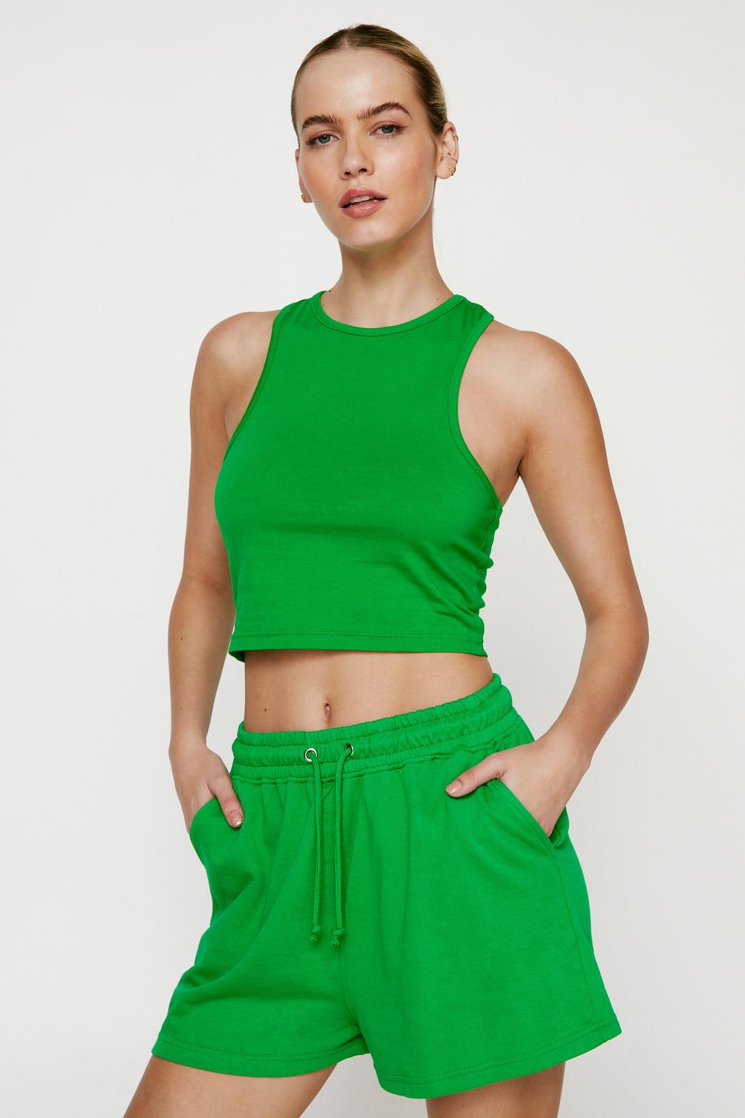 Green Racer Top and Sweat Shorts Co-ord Set image number 1