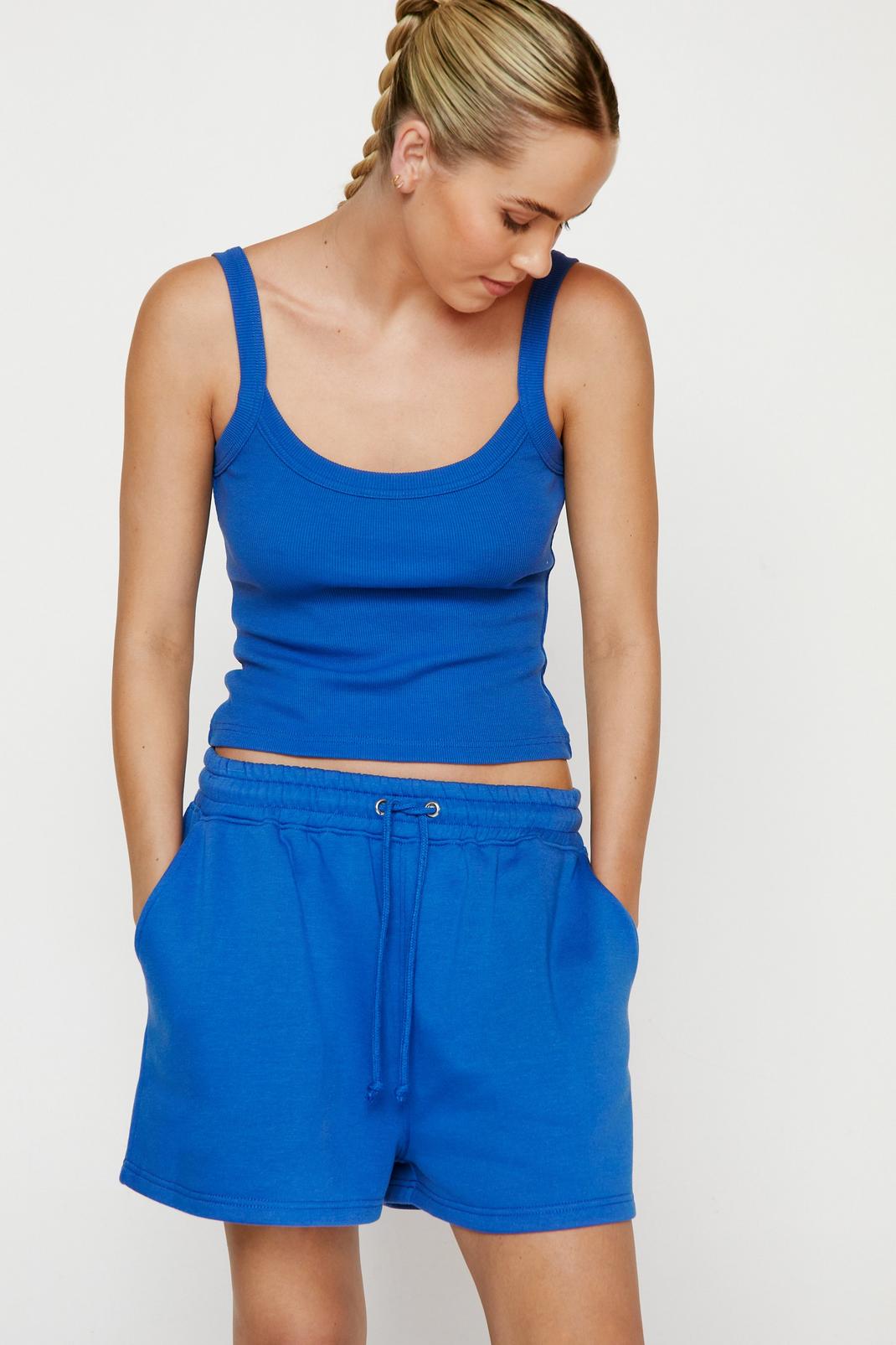 Cobalt Ribbed Tank Top And Sweat Shorts Two Piece Set image number 1