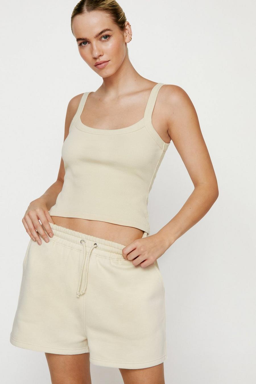 Ribbed Tank Top And Sweat Shorts Two Piece Set