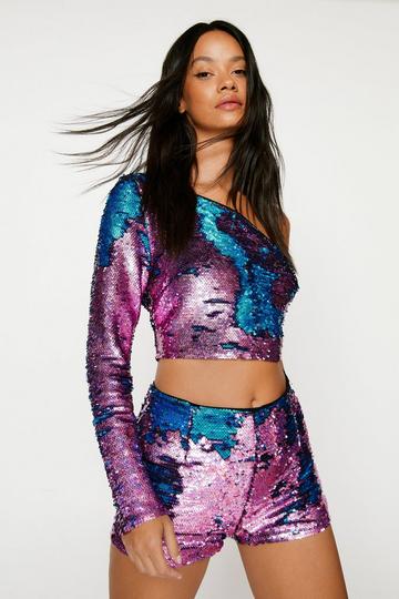Mixed Sequin Booty Shorts purple