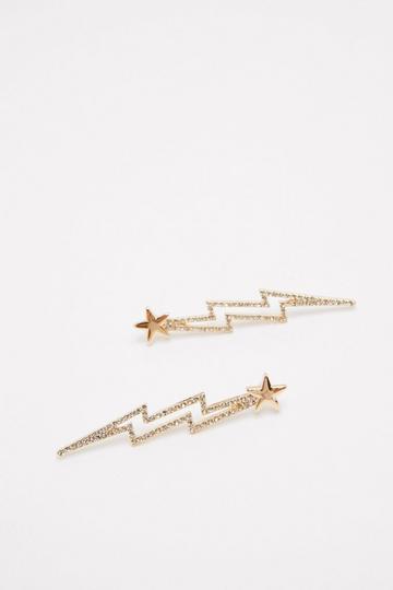 Gold Metallic Star Lightning Bolt Diamante Earrings