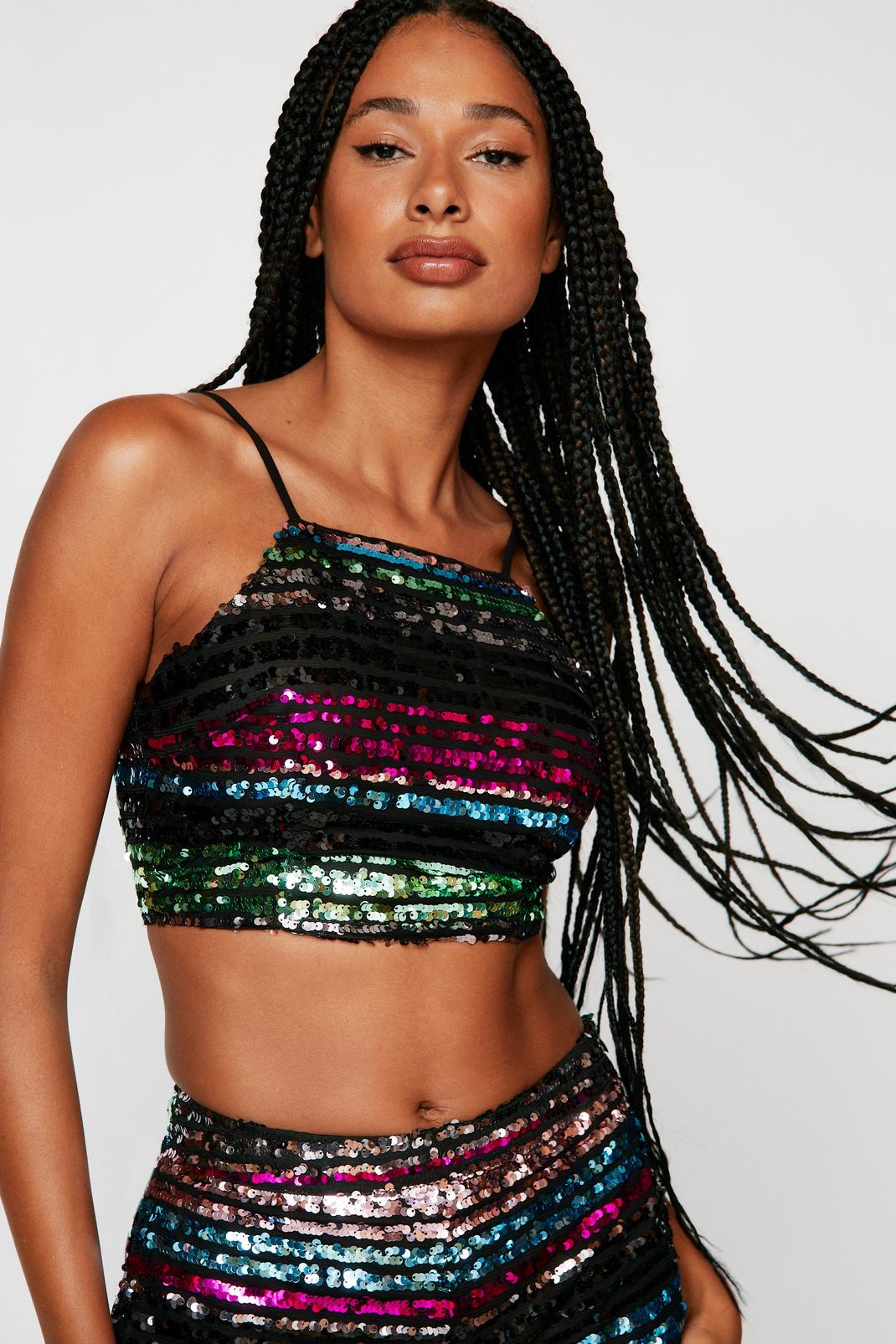 Multi Stripe Sequin Strappy Top image number 1