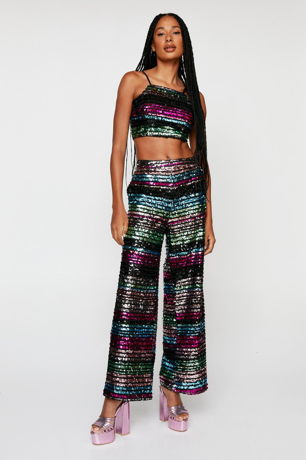 Multi Stripe Sequin Wide Leg Trousers image number 1