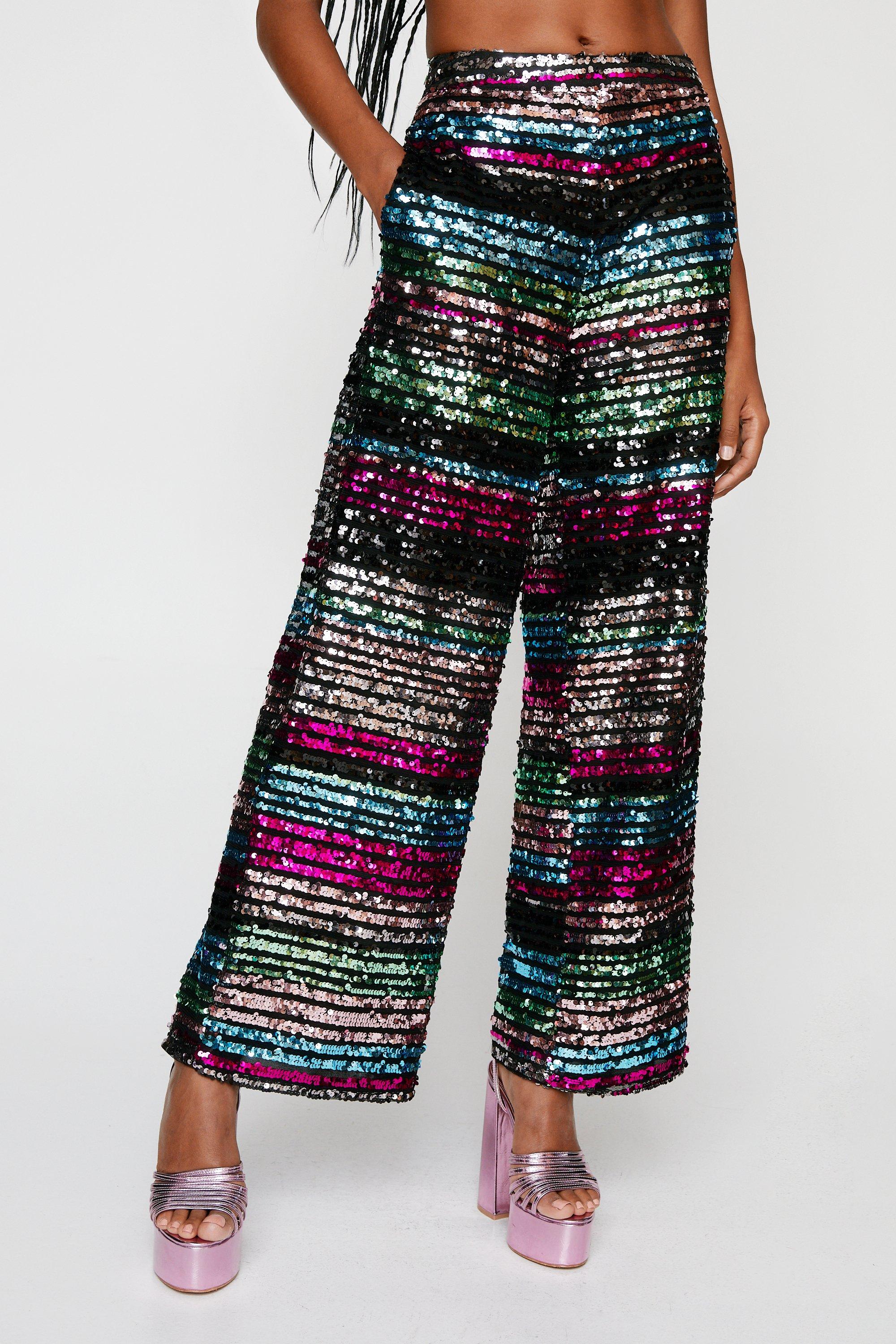 Multi color sequin pants sale