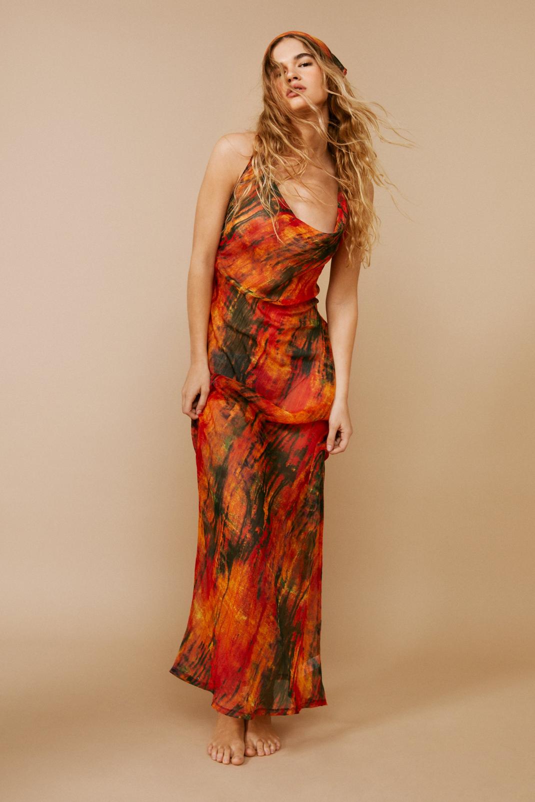 Multi Tie Dye Cowl Maxi Dress and Headscarf Set image number 1