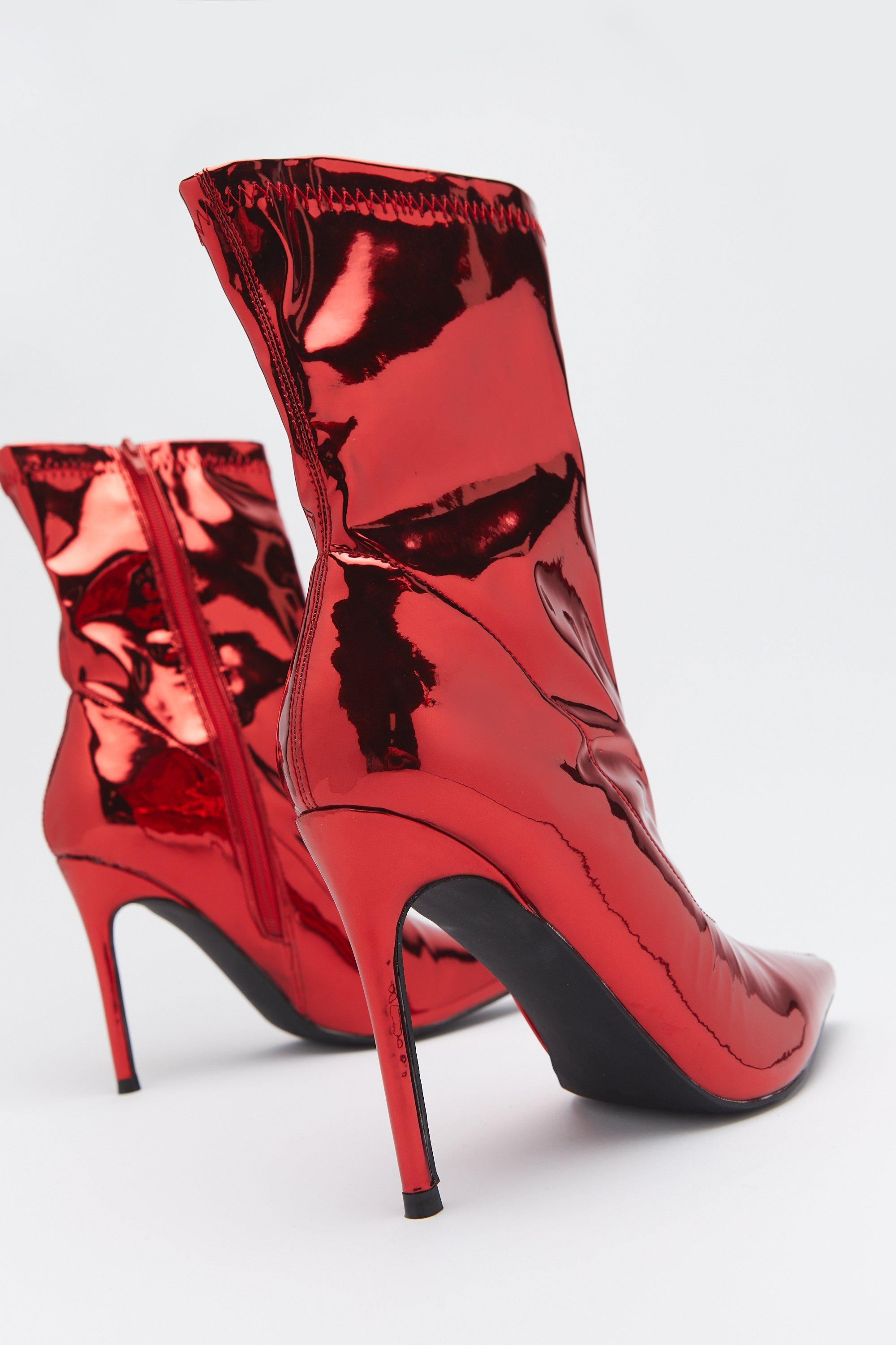 Red leather best sale stiletto ankle boots