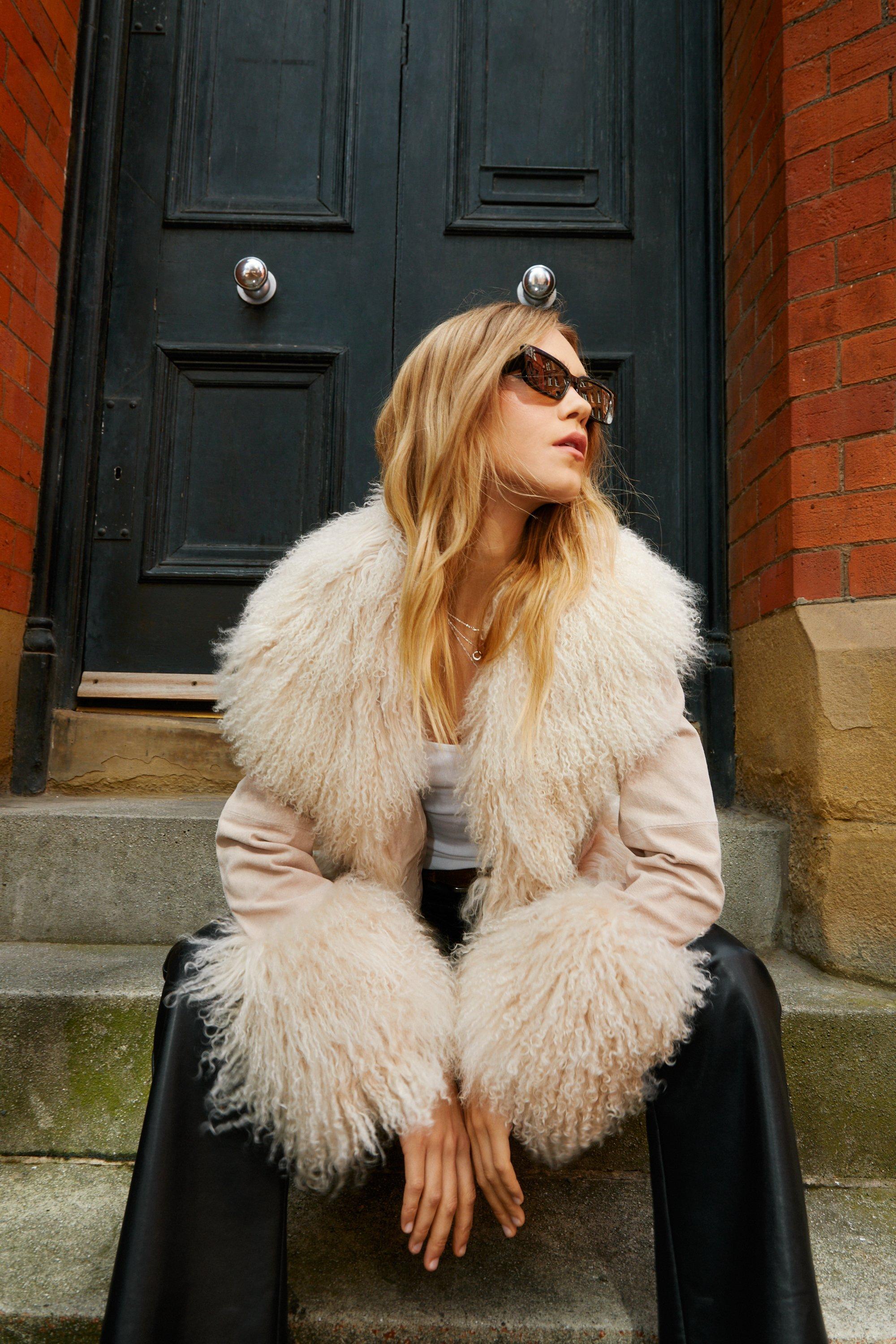 Superdry Cream Faux Fur Lined Longline Afghan Coat