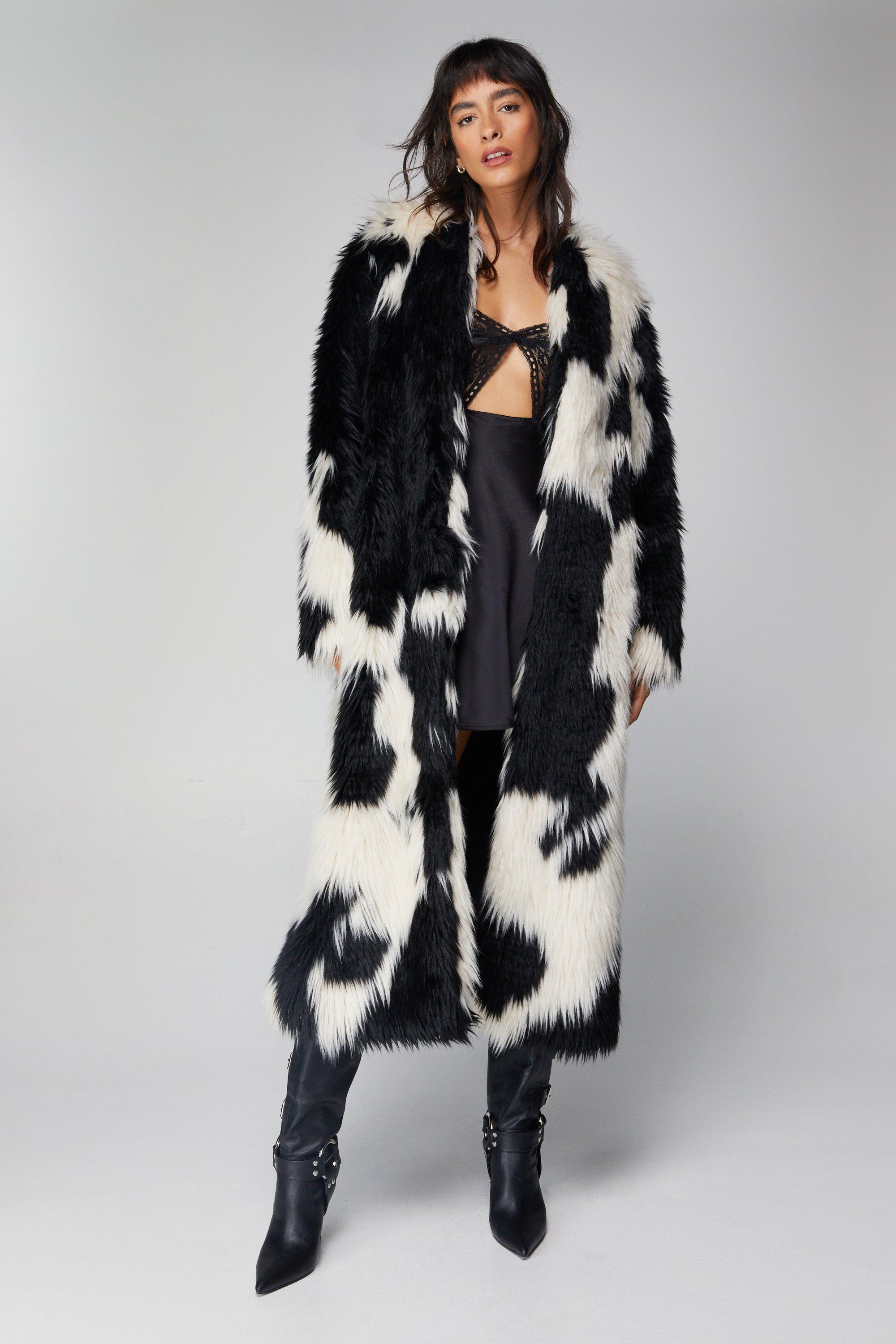 Premium Monochrome Patchwork Fur Longline Coat