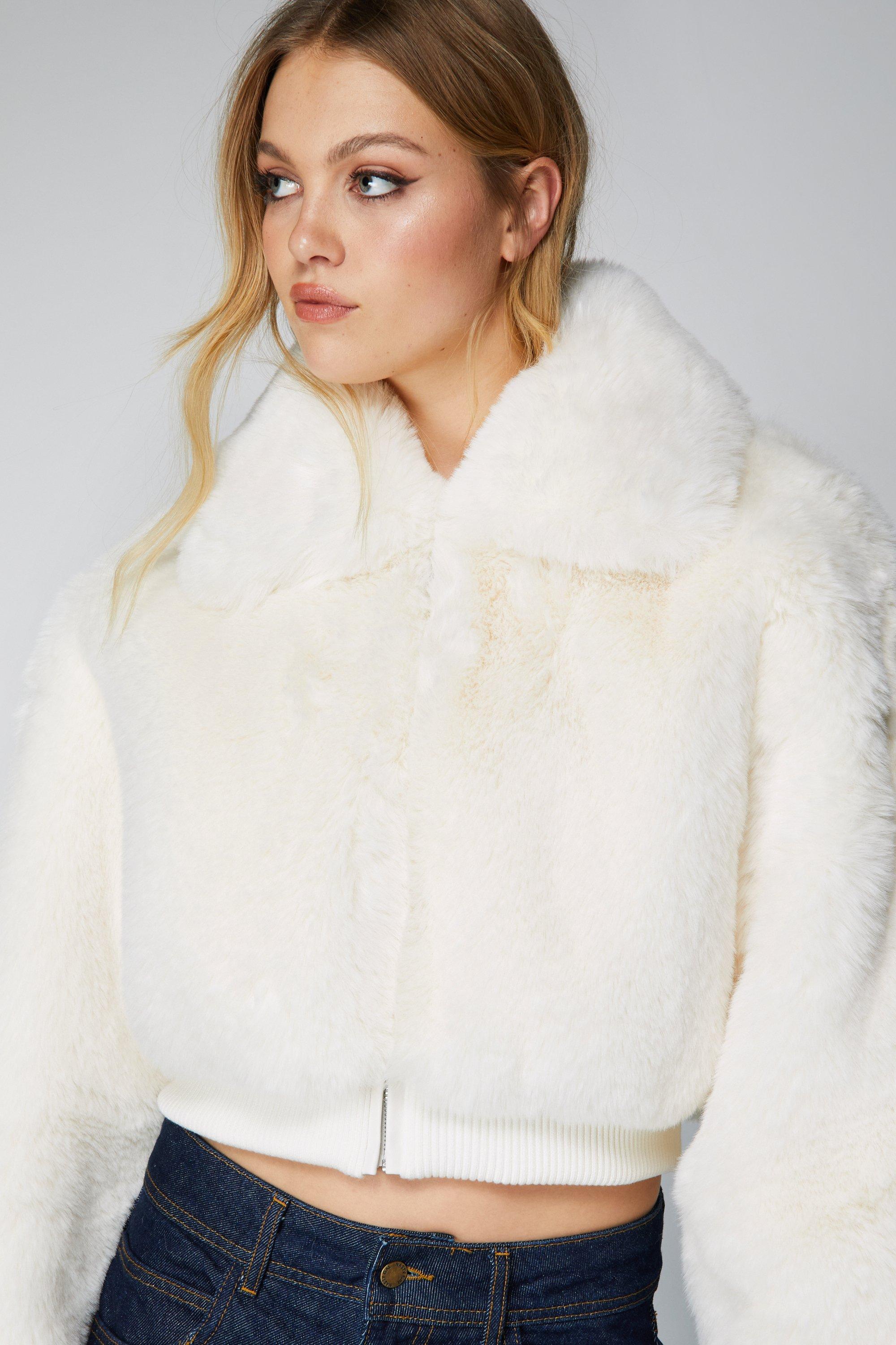 Cropped fur sale bomber jacket