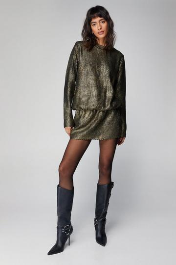 Gold Metallic Metallic Oversized Cinched In Knitted Dress