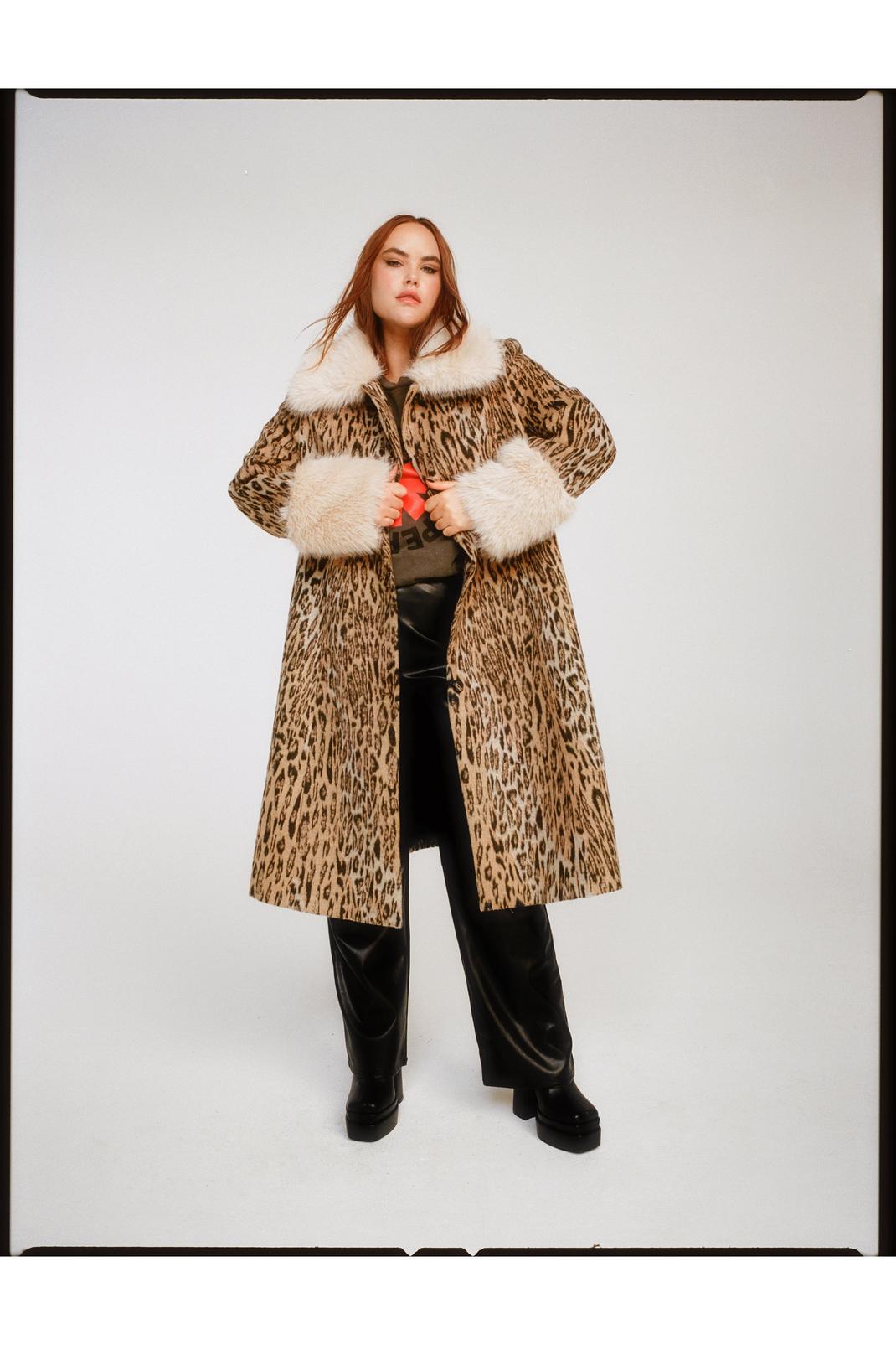 Neutral Plus Size Premium Wool Blend Animal Swing Coat image number 1