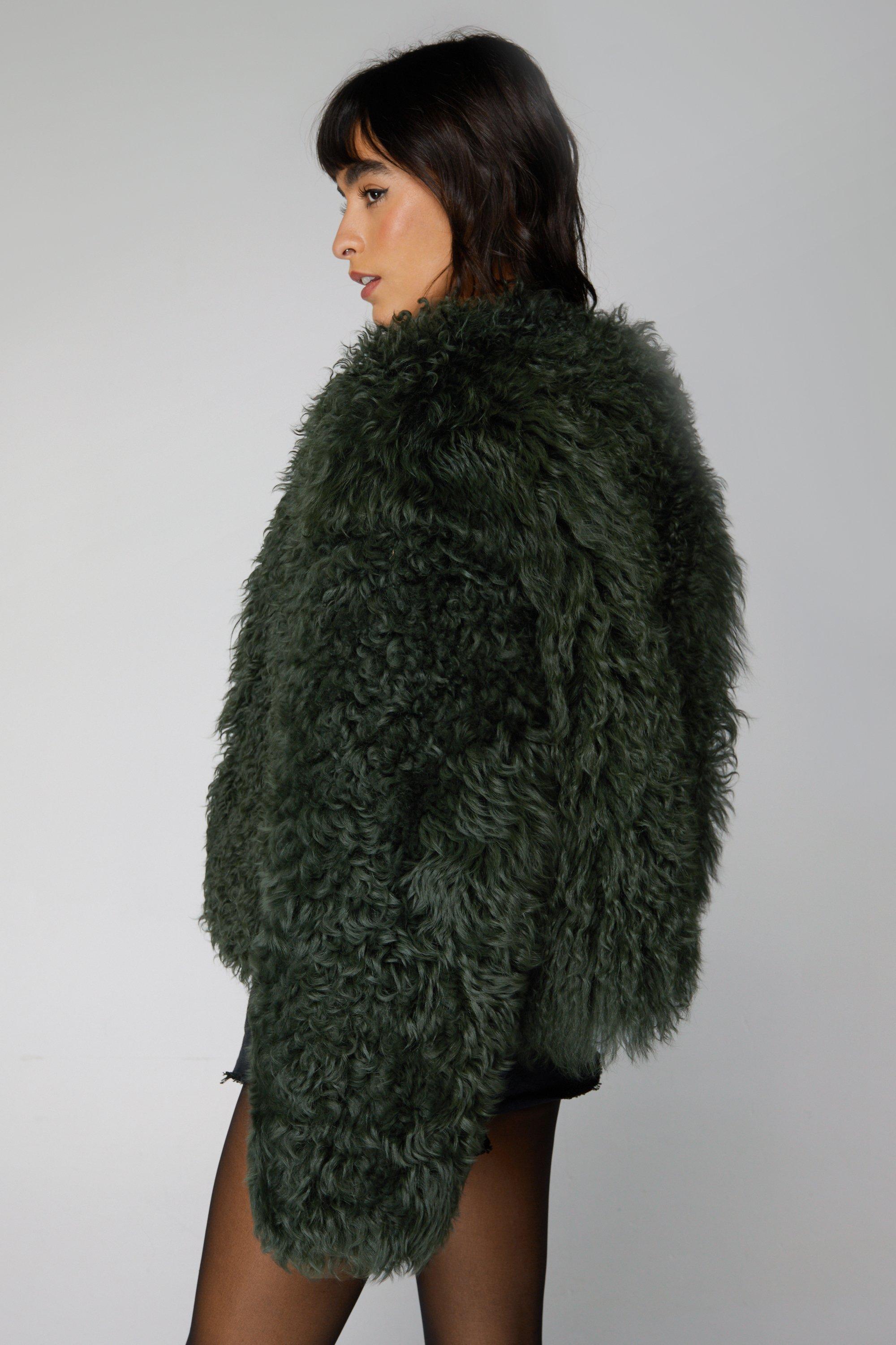 Zara green clearance faux shearling coat