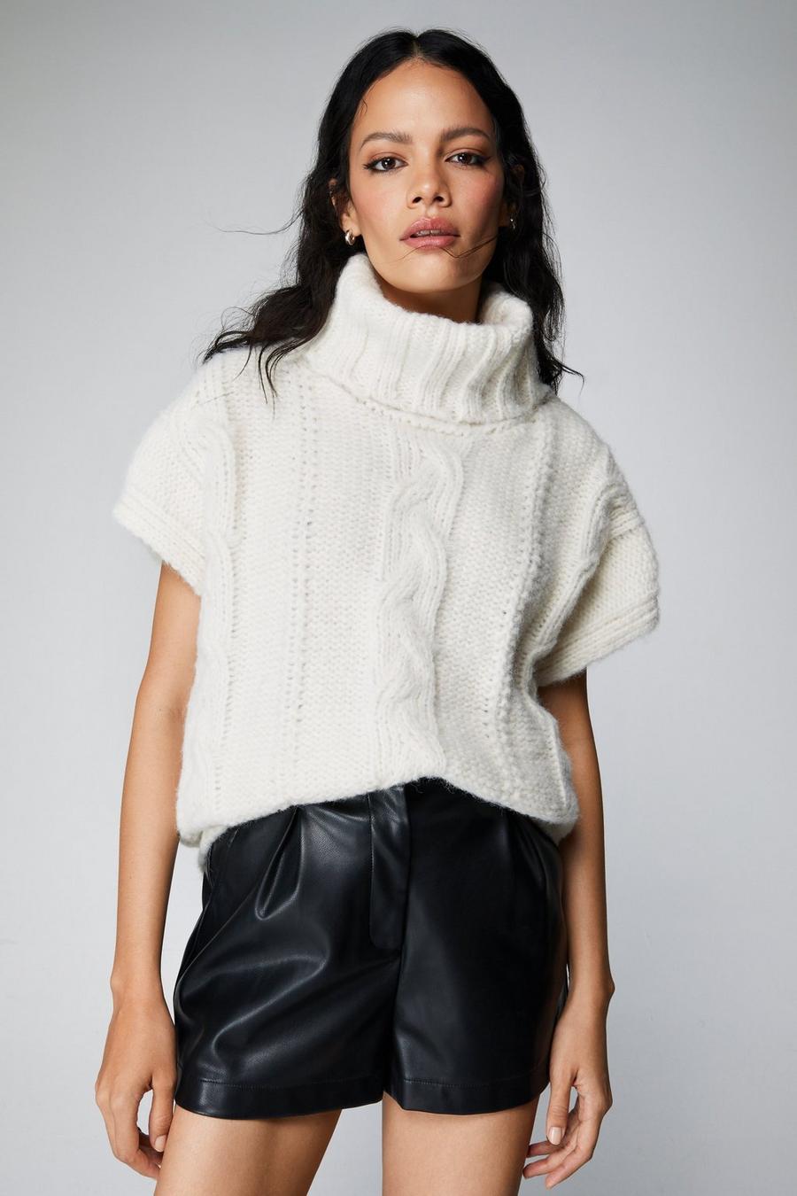 Cable Knit Funnel Neck Sweater Vest