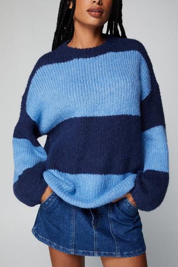 Blue Stripe Mock Neck Oversized Sweater