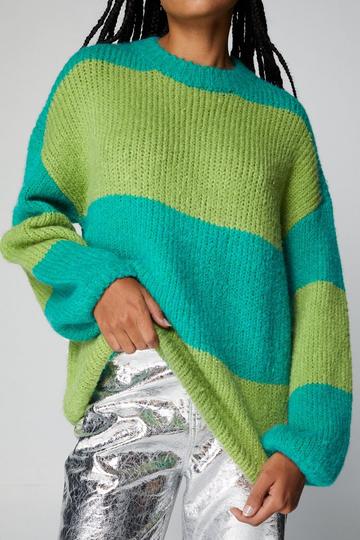 Green Stripe Mock Neck Oversized Sweater