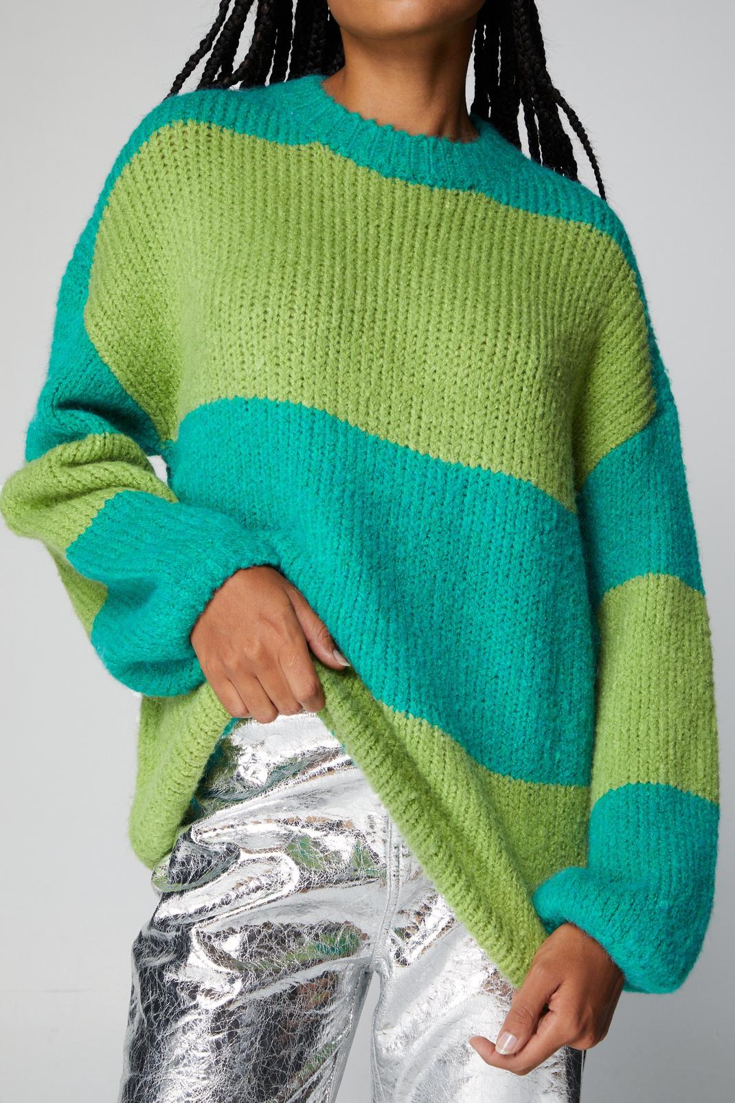 Green Stripe Oversized Sweater image number 1