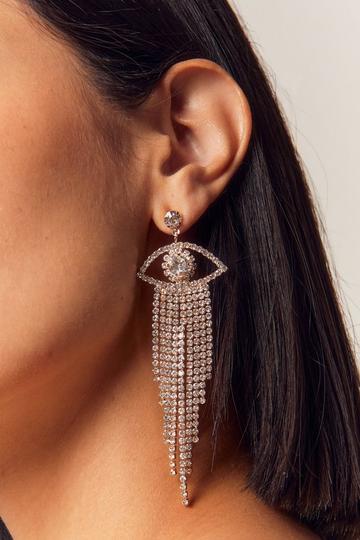 Gold Metallic Eye Embellished Drop Earrings