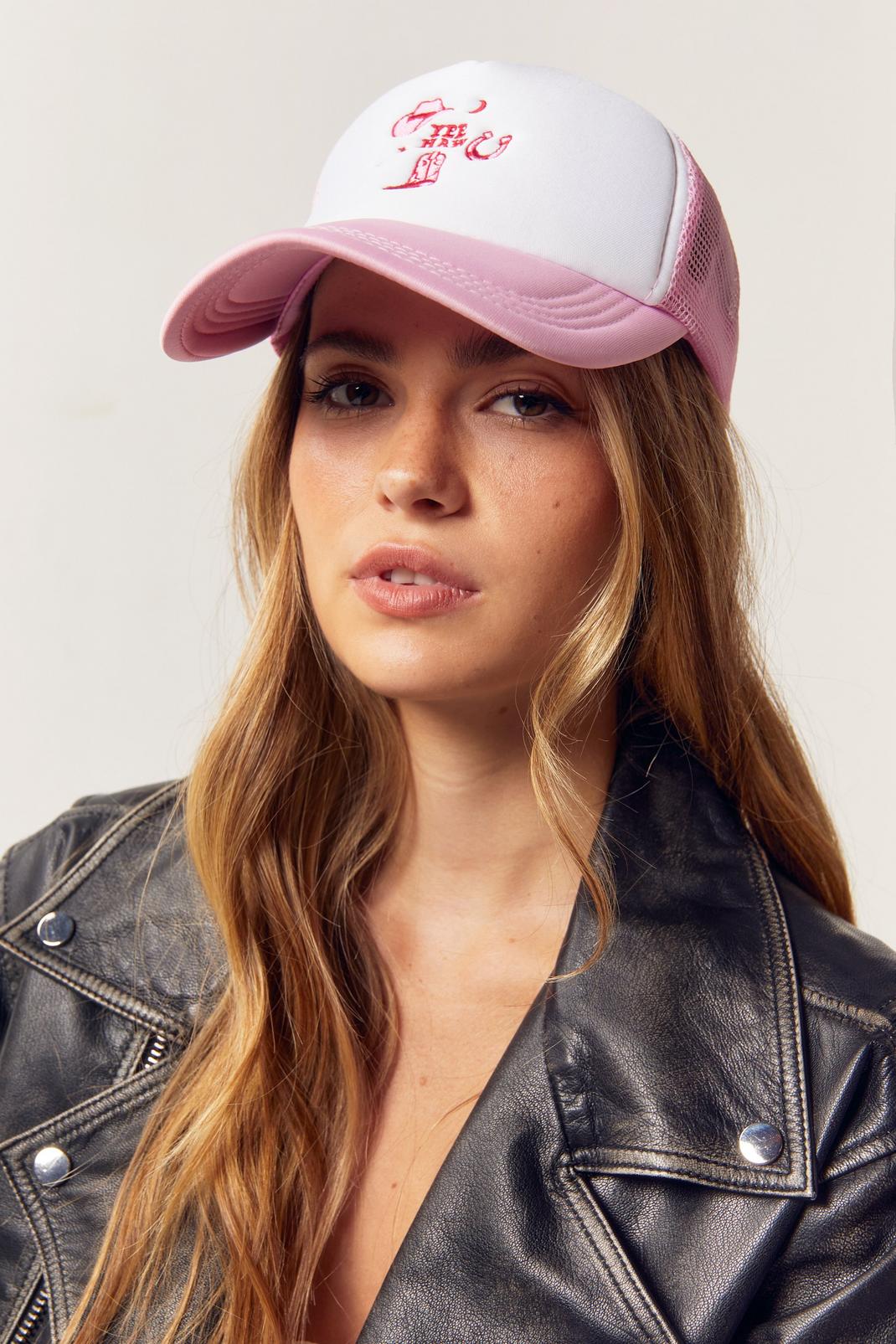 Pink Embroidered Cowboy Trucker Hat image number 1