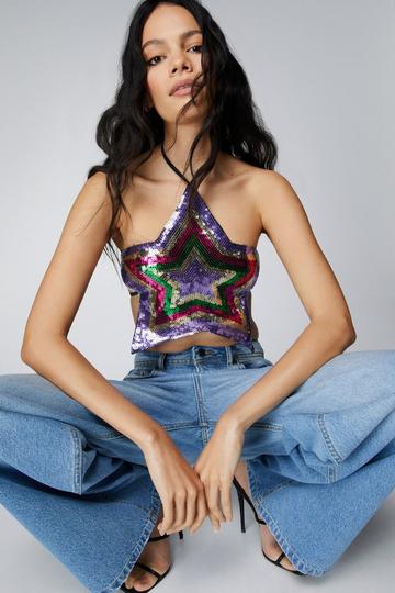 Star Sequin Cropped Bralette