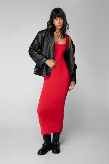 Red Jersey Scoop Neck Bodycon Maxi Dress