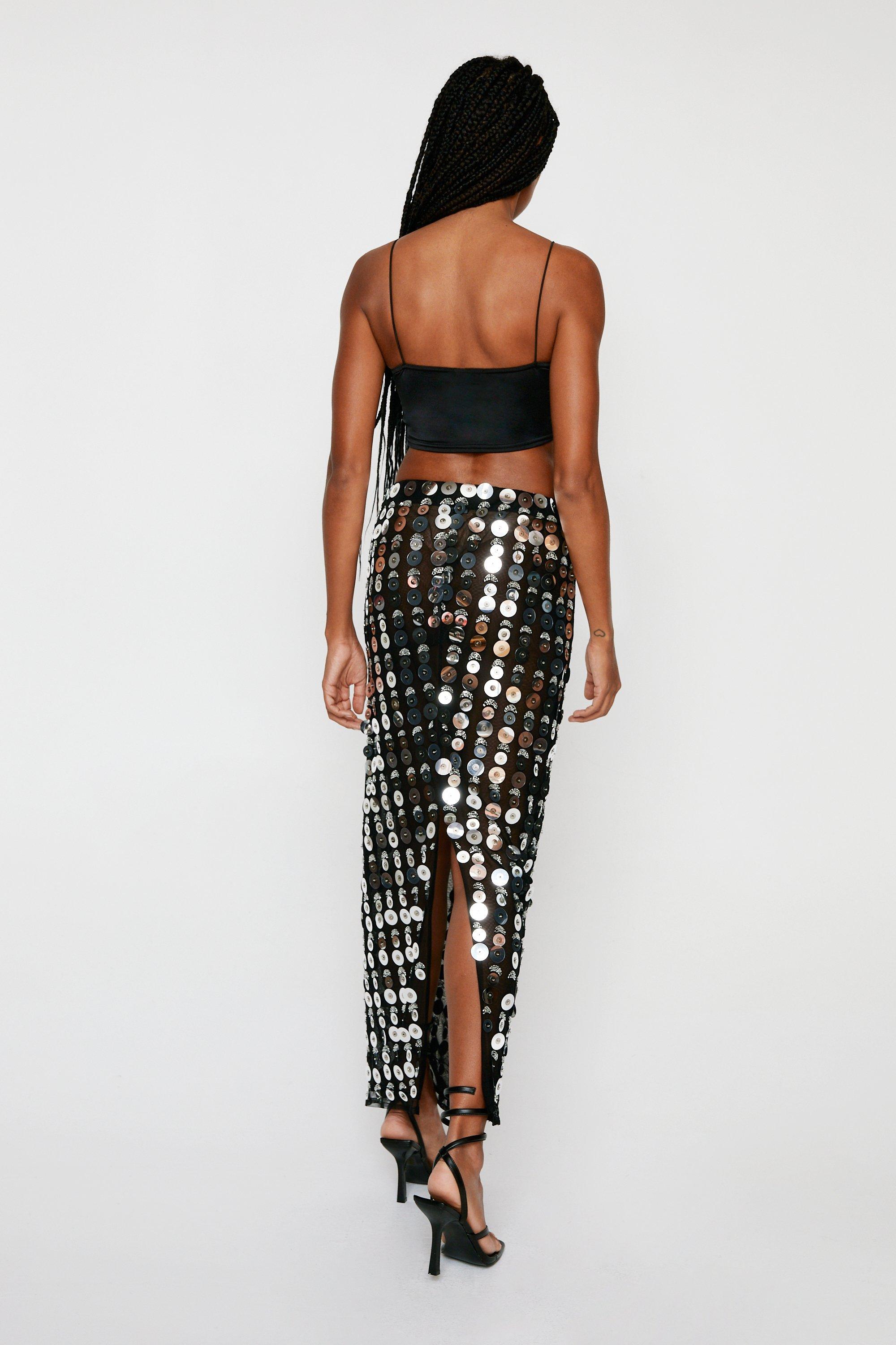 Premium Mirror Disc Sequin Maxi Skirt