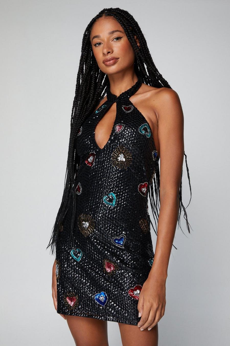 Black Sequin High Neck Mini Dress – Style Cheat